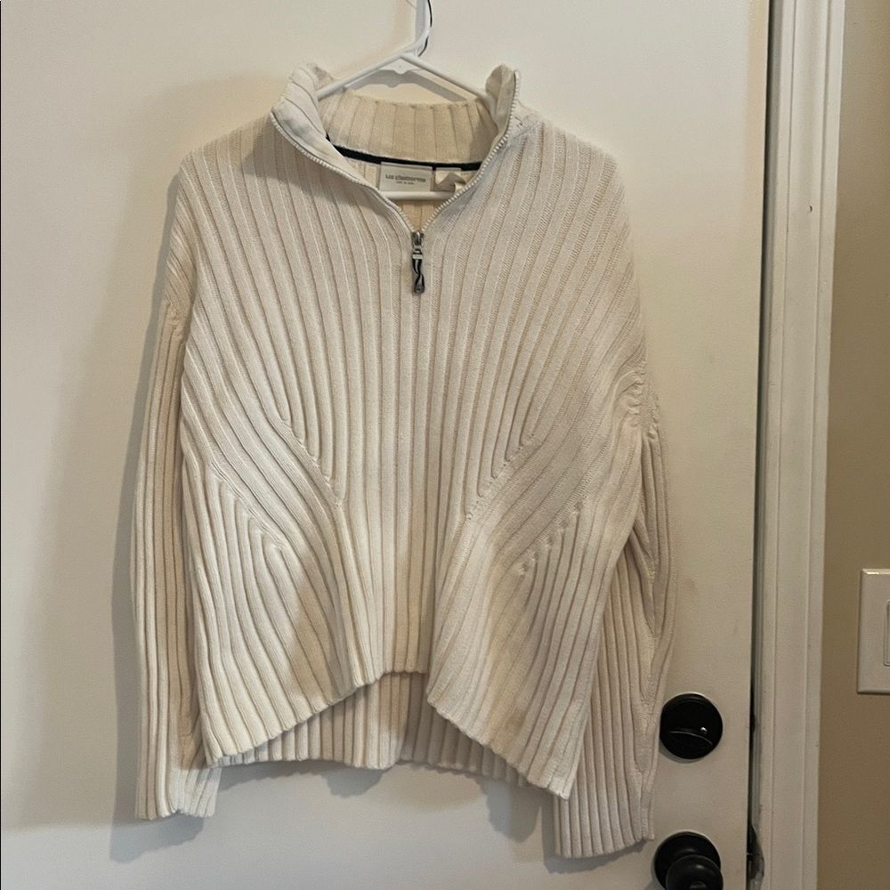 Cream Ribbed Quarter Zip Women's Sweater